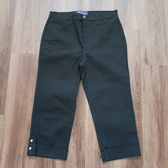 NYDJ Size 10 Black Crop Capri Cuffed Jeweled Denim Tummy Control Pants 21132 - Picture 1 of 6